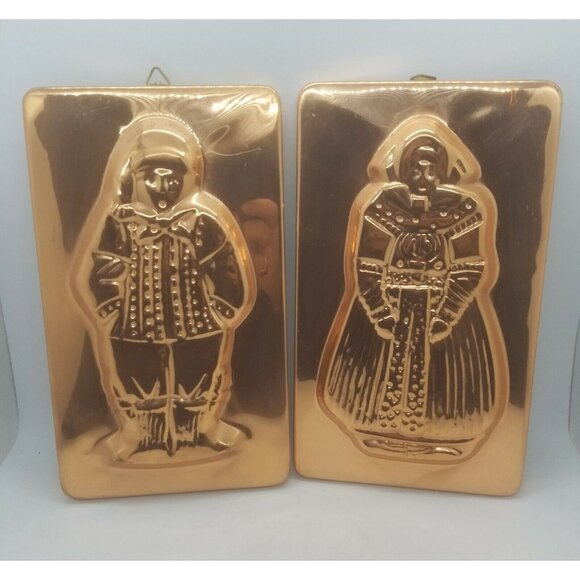 Vintage Copper Chocolate Mold Tins Traditional Dutch Boy and Girl Set of 2 - Picture 2 of 10